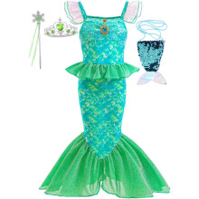 (Green, 6-7Years) Girls Sparkle Tail Costume Kids Dress up Fancy Dress Sets