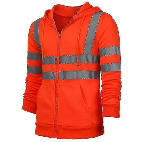 (Orange, L) Herregenser med hette og glidelås og høy synlighet 2