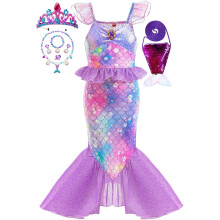 (Purple, 5-6Years) Girls Sparkle Tail Costume Kids Dress up Fancy Dress Sets