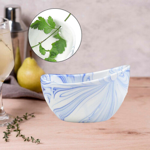 (Blue) Ceramic Herb Stripper Bowl Kitchen Tool Leaf Separator Peeling Gift 1