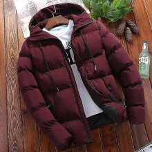 (Wine, M) Herre vinterparkas Tykk varm ståkrage ensfarget streetwear unisex vinrød MWM152