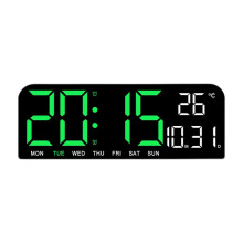 (Green) Stor veggmontert LED digitalklokke med dato, uketemperatur og timer
