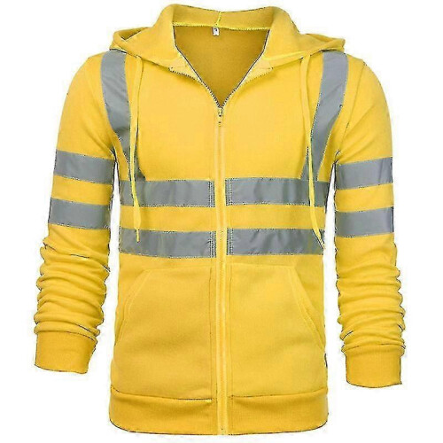 (Yellow, M) Herregenser med hette og glidelås og høy synlighet 1