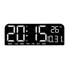 (White) Stor veggmontert LED digitalklokke med dato, uketemperatur og timer