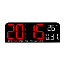 (Red) Stor veggmontert LED digitalklokke med dato, uketemperatur og timer