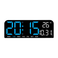 (Blue) Stor veggmontert LED digitalklokke med dato, uketemperatur og timer