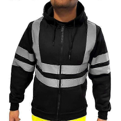 (Black, M) Herregenser med hette og glidelås og høy synlighet 1