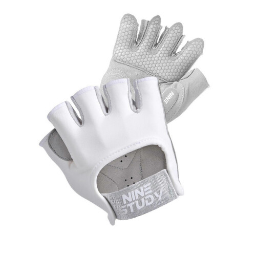 (White, M) Fingerless Weight Lifting Gloves for Men Multi-function Ventilated Half Finger Gym Workout