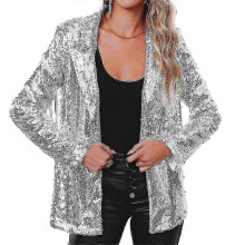 (GOLD, L) Women's Sequin Blazer Bomber Jacket with Glitter Sleeves