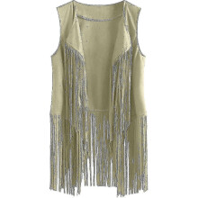 (Green, M) 70s Retro Cowgirl Disco Fringe Vest Jacket for Women Shirt Tops Compatible