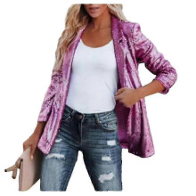 (ROSE RED, 2XL) Blazer bomber da donna con paillettes e maniche glitterate