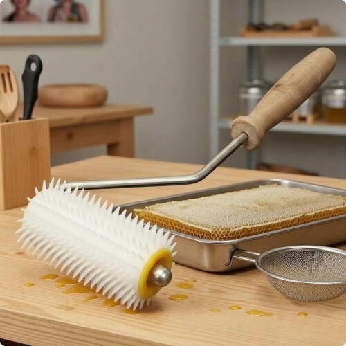 (Plastic) Ridged Roller Propolis Remover with Cylindrical Head and Wooden Handle Apiary Tool 1