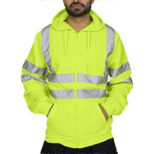 (Fluorescent Green, M) Herregenser med hette og glidelås og høy synlighet