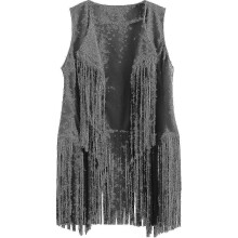 (Dark Gray, 3XL) 70s Retro Cowgirl Disco Fringe Vest Jacket for Women Shirt Tops Compatible