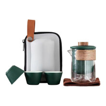 (green) Kung Fu Tea Set Mini Ceramic Teapot with Infuser 3 Cups Heat Resistant Portable Travel