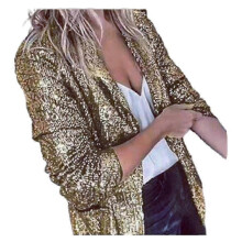 (GOLD, 3XL) Women's Sequin Blazer Bomber Jacket with Glitter Sleeves
