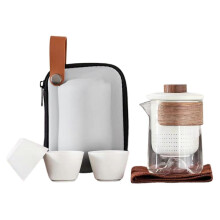 (white) Kung Fu Tea Set Mini Ceramic Teapot with Infuser 3 Cups Heat Resistant Portable Travel
