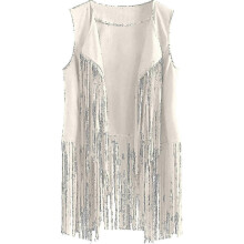 (Beige, M) 70s Retro Cowgirl Disco Fringe Vest Jacket for Women Shirt Tops Compatible
