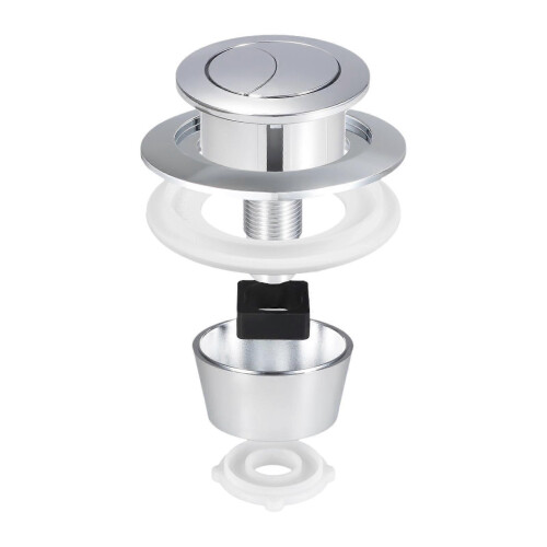 (Silver) Universal Toilet Flush Valve Fitting Kit Adjustable Tank Button Water Saving