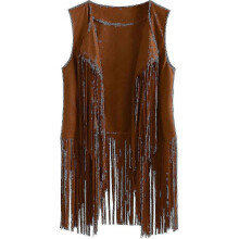(Khaki, 3XL) Gilet da donna stile cowgirl retrò anni '70 con frange, compatibile con camicie e top.
