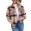 (Pink, S) Women's Vintage Plaid Loose Shacket Button Down Long Sleeve Wool Coat with Pockets Black S 4