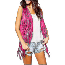 (Hot Pink 3, XXL) 70s Retro Cowgirl Disco Fringe Vest Jacket for Women Shirt Tops Compatible