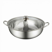 (32CM with Lid) Stainless Steel Divided Hot Pot with Ladles Dual Flavor Cookware Set