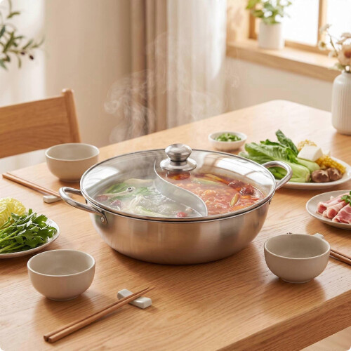 (36CM without Lid) Ensemble de casseroles compartimentées en acier inoxydable avec louches et double saveur 1