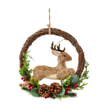 (Brown Elk) Rustikaler Weihnachtskranz im Landhausstil für Haustür und Fenster – Weihnachtsdekoration