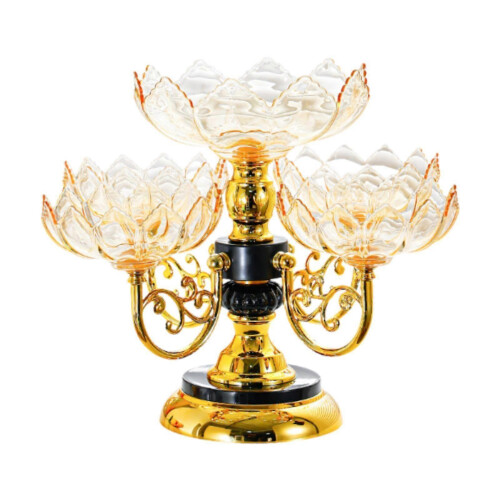 (Yellow) Light Luxury Rotating Flower Snack Tray Fruit Dessert Bowl Server