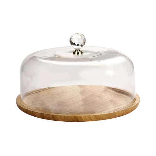 (Style C) Bamboo Cake Stand with Dome Lid for Bread Storage Appetizer Plate and Cake Holder 1