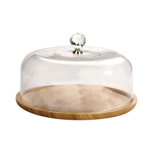 (Style C) Bamboo Cake Stand with Dome Lid for Bread Storage Appetizer Plate and Cake Holder 2
