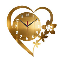 (Gold) Modern Acrylic Heart Wall Clock Silent Non Ticking Creative Decor