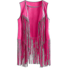 (Hot Pink 3, 3XL) 70s Retro Cowgirl Disco Fringe Vest Jacket for Women Shirt Tops Compatible