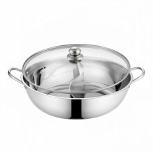 (28CM with Lid) Stainless Steel Divided Hot Pot with Ladles Dual Flavor Cookware Set