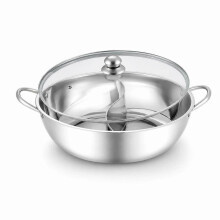(36CM with Lid) Stainless Steel Divided Hot Pot with Ladles Dual Flavor Cookware Set