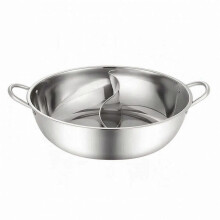 (34CM without Lid) Stainless Steel Divided Hot Pot with Ladles Dual Flavor Cookware Set
