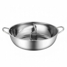 (30CM without Lid) Stainless Steel Divided Hot Pot with Ladles Dual Flavor Cookware Set