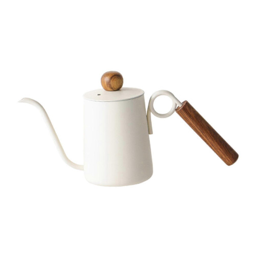 (white) Bollitore a collo d'oca di precisione per tè e caffè filtro con beccuccio lungo e stretto.