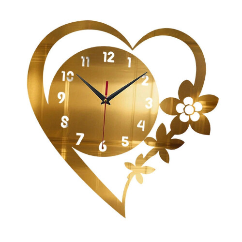 (Gold) Modern Acrylic Heart Wall Clock Silent Non Ticking Creative Decor 2