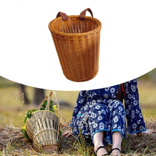 (round) Rustic Tea Leaves Picking Backpack Basket for Farm Garden Vacation 2