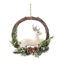 (White Deer) Wiejski wieniec świąteczny w stylu wiejskiego domu, idealny na dekorację drzwi wejściowych i okien