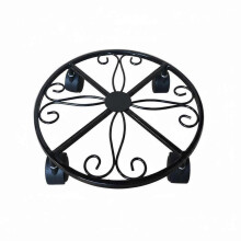 (Flower) Heavy Duty Round Plant Trolley with Wheels Easy Install Metal Stand