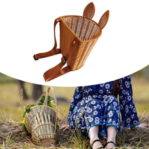(rabbit) Rustic Tea Leaves Picking Backpack Basket for Farm Garden Vacation 2