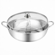 (34CM with Lid) Stainless Steel Divided Hot Pot with Ladles Dual Flavor Cookware Set