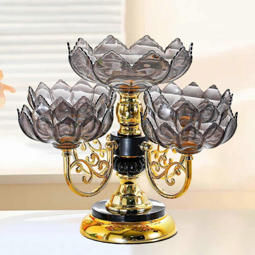 (Black) Light Luxury Rotating Flower Snack Tray Fruit Dessert Bowl Server 1