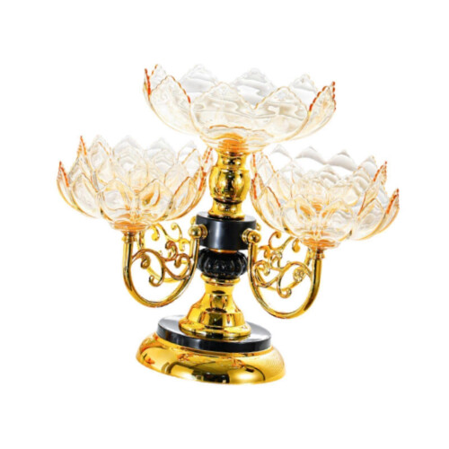 (Yellow) Light Luxury Rotating Flower Snack Tray Fruit Dessert Bowl Server 1