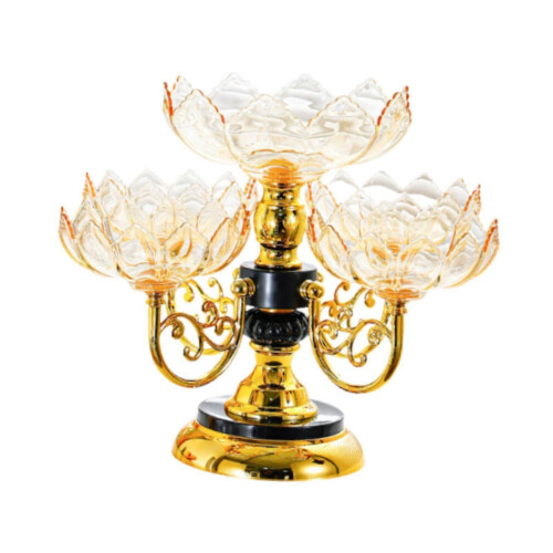 (Yellow) Light Luxury Rotating Flower Snack Tray Fruit Dessert Bowl Server 2