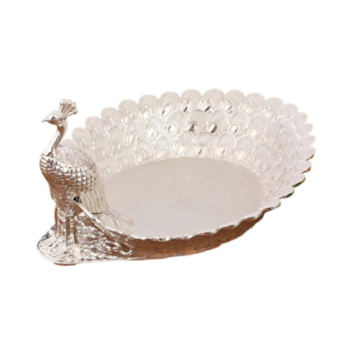 (silver) Peacock Shape Decorative Fruit Bowl Lightweight Serving Tray for Nuts and Snacks