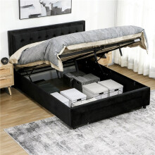 King Size Ottoman Bed Frame, with Front Drawer - Black